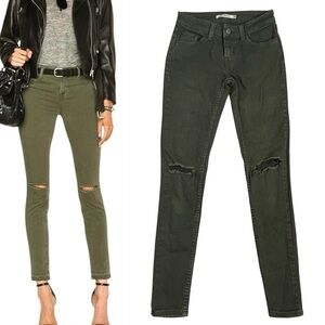 Levi’s 535 Olive Green Destroyed Knee Skinny Jeans